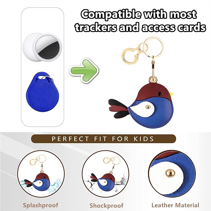 BORKUANA Leather Keychain Holder Case Compatible with AirTag,Cute Protective Cover with Keyring