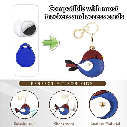 BORKUANA Leather Keychain Holder Case Compatible with AirTag,Cute Protective Cover with Keyring