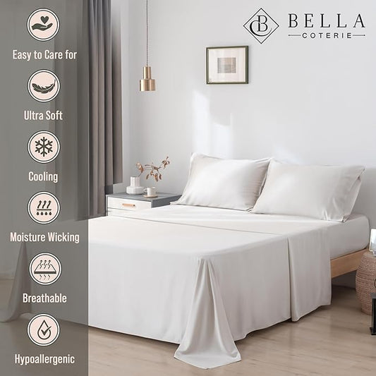 Bella Coterie Luxury Bamboo Viscose Cal King Size Sheet Set | 100% Organically Grown | Ultra Soft | Cooling for Hot Sleepers | 18" Deep Pocket [Vanilla Cream]