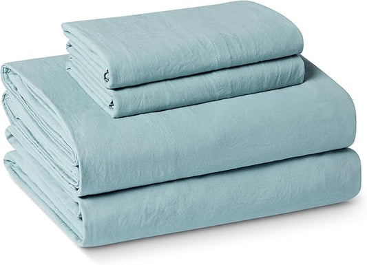 Amazon Basics King Bed Sheet, 4-Piece Bedding Set, Double Brushed Microfiber, Ultra Soft, Easy Care, Blue