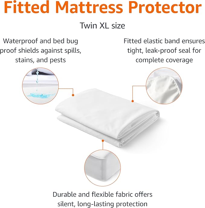 Amazon Basics Waterproof Mattress Protector, White, Twin XL