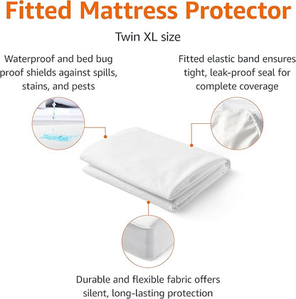 Amazon Basics Waterproof Mattress Protector, White, Twin XL