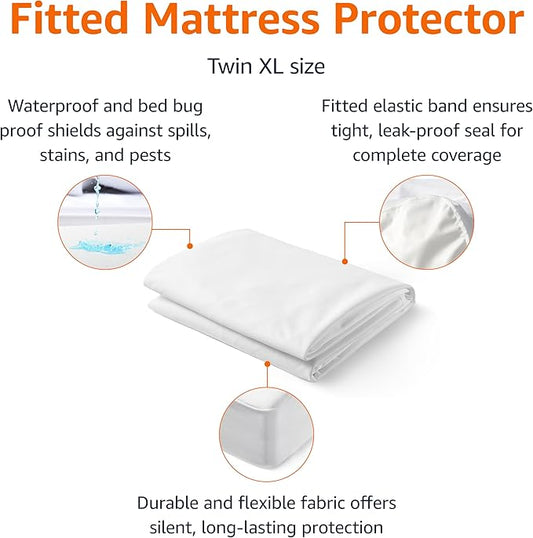 Amazon Basics Waterproof Mattress Protector, White, Twin XL