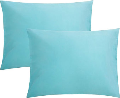 FLXXIE Pillow Cases Standard Size, Soft Microfiber Pillow Covers with Envelope Closure, Wrinkle, Stain Resistant Pillowcases, 2 Piece Set, 20x26, Aqua