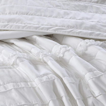 Madison Park Celeste Quilt Modern Classic Design All Season, Breathable Coverlet Lightweight Bedding Set, Matching Shams, Decorative Pillow, King/Cal King(104"x94"), Ruffle White 4 Piece