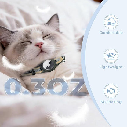 Breakaway AirTag Cat Collar, Reflective Cat Tracker Collar with Bell | Built in AirTag Holder, Adjustable 8.5-12in for Cats, Kittens and Puppies, Safety Elastic Band, Reflective for Night Walking