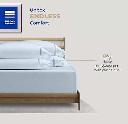 THREAD SPREAD 100% Cotton King Size Pillow Cases Set of 2 - Luxury 400 Thread Count Pillow Cases King Size (Light Blue), Soft Cooling Breathable & Durable Sateen Weave Hotel Quality Cotton Pillowcases