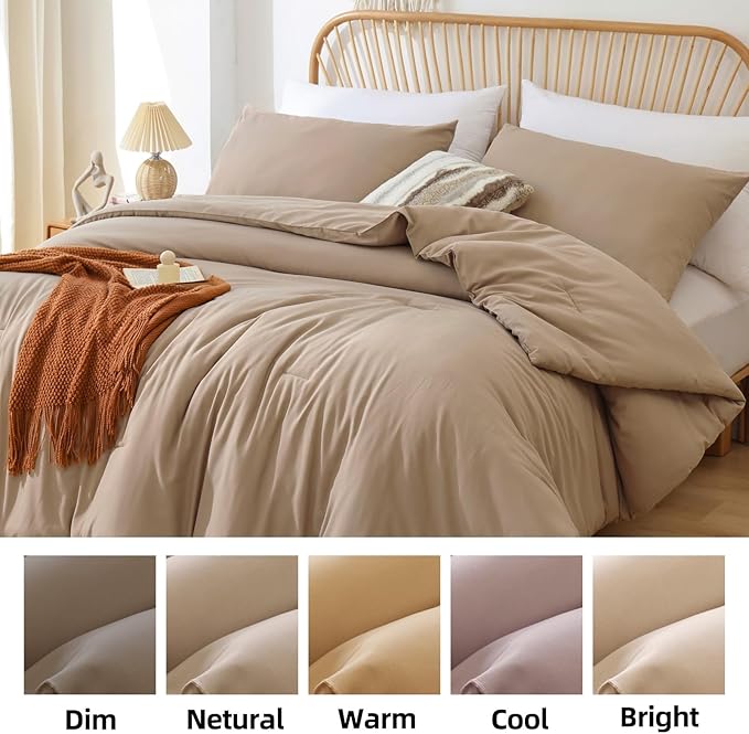 ROSGONIA Oversized King Comforter 120x120, 3pcs Super King Comforter (1 Taupe Comforter & 2 Pillowcases) Lightweight Warm Bedding Set Blanket Quilt