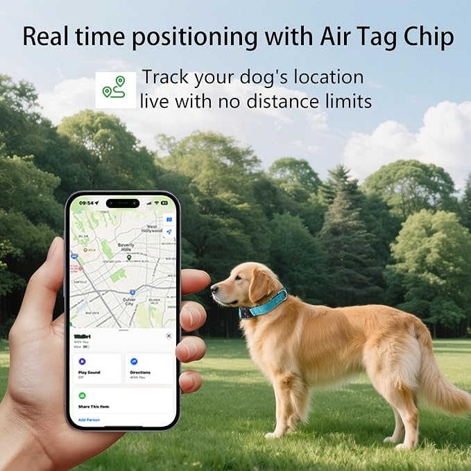 Air Tags Dog Collar, Waterproof Pet Collar with Air-Tag Chip for Apple Find My (iOS only) (SkyBlue, S)