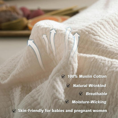 VM VOUGEMARKET 100% Cotton Muslin Duvet Cover King Size 3-Layer Guaze Textured Off-White Bedding Set,Ultra Soft Breathable Textured Linen Like Comforter Cover with Zipper&Ties-Oatmeal