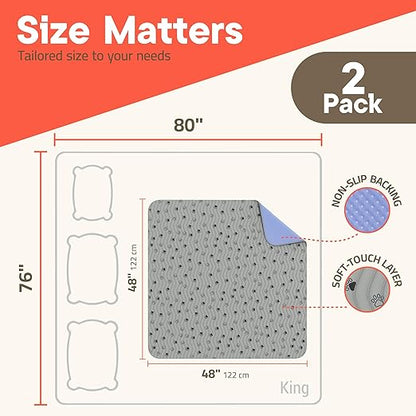 Washable Underpads 48"x48" ( Pack of 2) – Reusable Waterproof Bed Pads for Pets, Kids & Elderly, Extra Heavy Absorbent Incontinence Training & Bedwetting Pads, Non-Slip TPU Backing, Grey & Blue