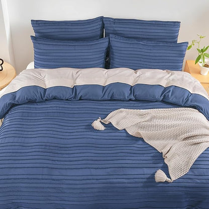 NEXHOME PRO Duvet Cover King,3 Pieces Boho Tufted Duvet Cover Set, Soft and Lightweight 100% Washed Microfiber Comforter Cover Set for All Season(Sea Blue,104 x 90)-No Comforter
