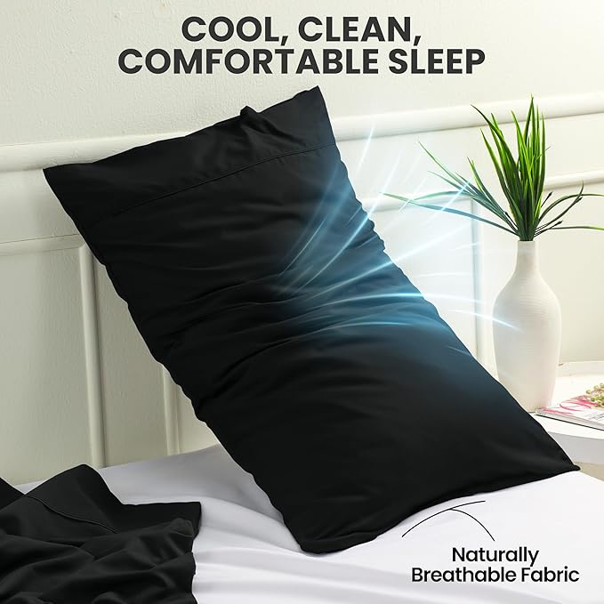 Utopia Bedding Standard Pillow Cases - 2 Pack - Envelope Closure - Soft Brushed Microfiber Fabric - Shrinkage and Fade Resistant Pillow Covers Standard Size 20 X 26 Inches (Standard, Black)