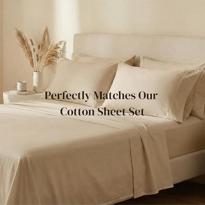 Beckham Hotel Collection Cotton Pillowcases Standard/Queen, 500TC, Sateen Finish, Open End, Breathable, Moisture-Wicking, Sand (4 Pieces)