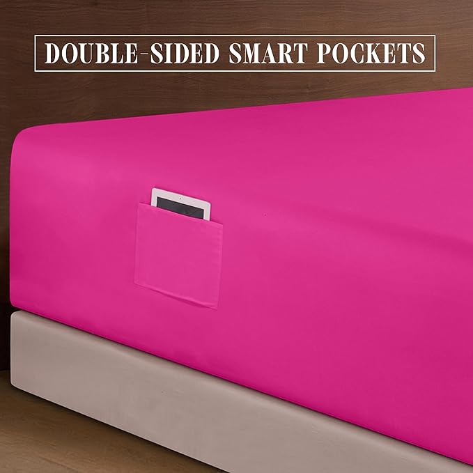 Elegant Comfort Luxurious 1500 Premium Hotel Quality Microfiber 4-Piece Sheet Set, 18-24 Inches Deep - Extra Deep Pocket Sheets - Ultra Soft 4PC Deep Pocket Sheets, King, Hot Pink