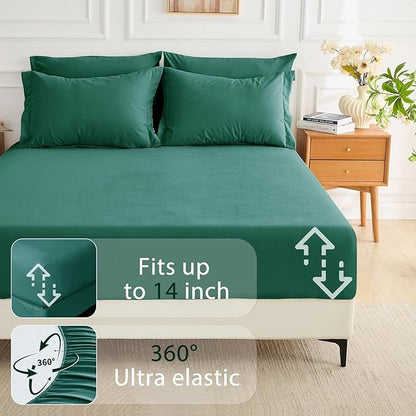 MUXHOMO 7 Pieces King Comforter Set, Soft Bed in a Bag King Size, All Season Bedding Set with Comforter, Flat Sheet, Fitted Sheet, Pillowcases & Shams, Emerald Green
