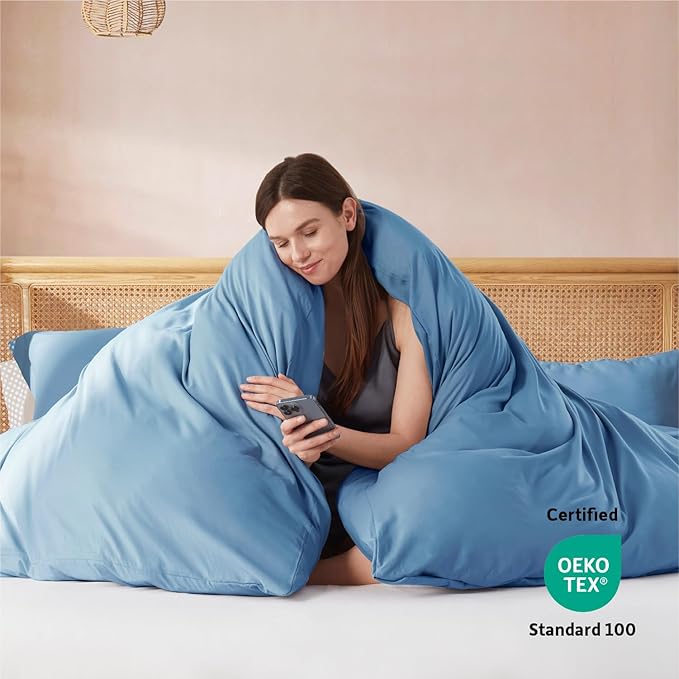 Nestl Blue Heaven Duvet Cover Queen Size - Soft Double Brushed Queen Duvet Cover Set, 3 Piece, with Button Closure, 1 Duvet Cover 90x90 inches and 2 Pillow Shams