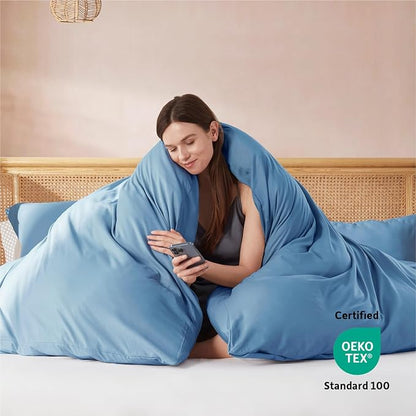 Nestl Blue Heaven Duvet Cover Queen Size - Soft Double Brushed Queen Duvet Cover Set, 3 Piece, with Button Closure, 1 Duvet Cover 90x90 inches and 2 Pillow Shams