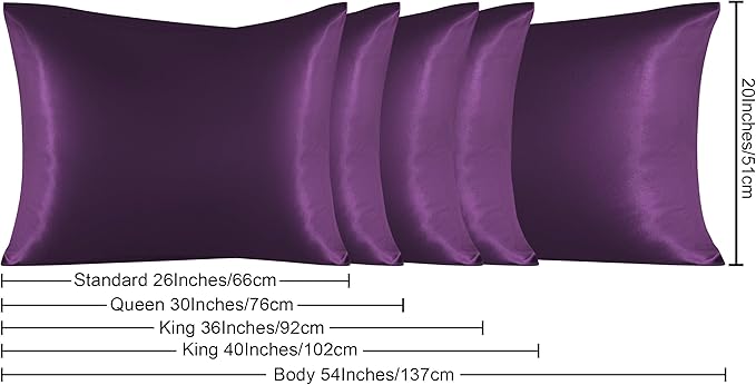 NTBAY 2 Pack Satin Queen Pillowcases for Hair and Skin, Luxurious and Silky Pillow Cases with Envelope Closure, 20x30 Inches, Eggplant Purple