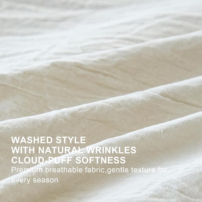 Beige Ruffle Comforter Set Twin, Pre-Washed Shabby Chic Bedding Set, Lightweight Cottagecore Soft Romantic Cozy 1 Comforter & 1 Sham, All-Season