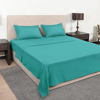 Mejoroom California King 1800 Thread Count Bed Sheets Set, Deep Pocket, Wrinkle & Fade Resistant, Hypoallergenic, 4Pcs Including Fitted & Flat Sheets, Teal
