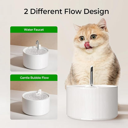 Voluas 2.2L Ceramic Cat Water Fountain with 3 Filter Automatic Pet Fountain | 74oz capacity, ceramic bowl, 4-layer filtration, ultra-quiet pump, faucet and bubbling modes, easy to clean, dishwasher-safe