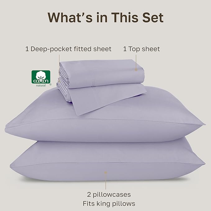 California Design Den Luxury King Size Sheets Set - 800 Thread Count, 100% Cotton Sheets, Soft Sateen, Deep Pockets Bedding Set - Lavender