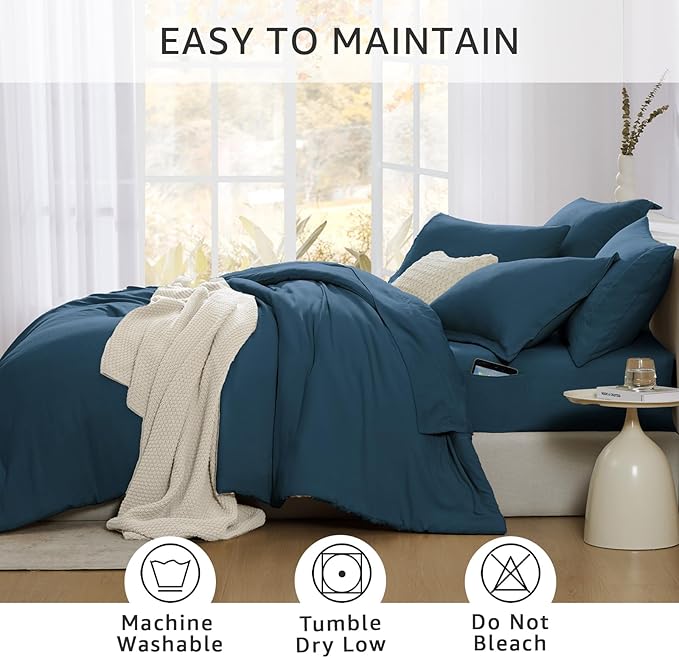 WRENSONGE Full Size Comforter Sets, 7 Pieces Serenity Blue Bed in a Bag with Fitted Sheet, Flat Sheet, 2 Pillow Shams, 2 Pillowcases, Warm Bedding Sets for All Season