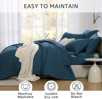 WRENSONGE Full Size Comforter Sets, 7 Pieces Serenity Blue Bed in a Bag with Fitted Sheet, Flat Sheet, 2 Pillow Shams, 2 Pillowcases, Warm Bedding Sets for All Season