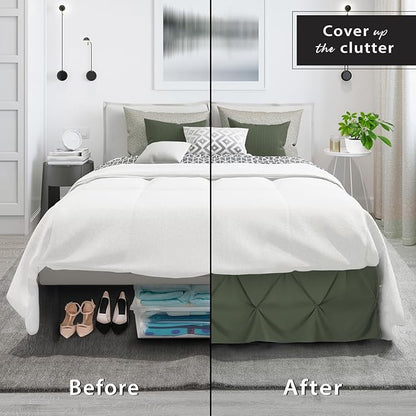 Nestl Olive Green Bed Skirt King Size, Pinch Pleat King Bed Skirt, 14" Inch Drop King Bedskirt Hotel Quality Olive Green Bed Skirts Premium Microfiber Bedskirt for King Bed, Olive Green King Bed Skirt