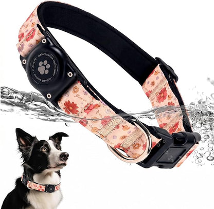 Upgrade Dog Collar with AirTag Holder, IP68 Waterproof, Peach Blossom, L | Built-in Water Resistant AirTag holder, 1000D Nylon, Reflective Stitching for Night Visibility, Soft padding for Comfort