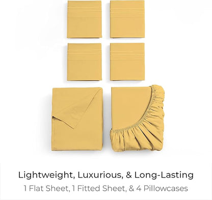 Mellanni King Sheet Set - 6-Piece Iconic Collection Bedding, (Including 4 Pillowcases), 16-Inch Deep Pocket, Easy Care, Extra Soft, Cooling Sheets, Brushed Microfiber - Yellow
