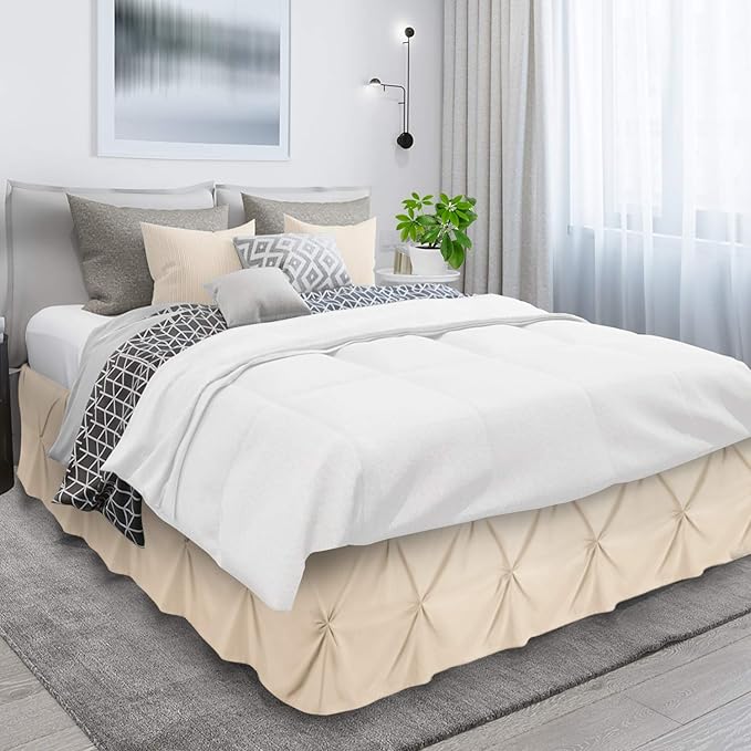 Nestl Beige Cream Bed Skirt Twin Size, Pinch Pleat Twin Bed Skirt, 14" Inch Drop Twin Bedskirt, Hotel Quality Beige Cream Bed Skirts, Microfiber Bedskirt for Twin Bed, Beige Cream Twin Bed Skirt
