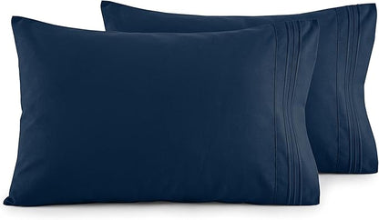 Elegant Comfort Luxury Ultra-Soft 2-Piece Pillowcase Set - 1500 Premium Hotel Quality Microfiber Double Brushed - Wrinkle Resistant, Standard/Queen, Navy Blue