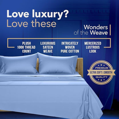 TEXAS LINEN CO. Luxury Egyptian Cotton King Pillow Cases Set of 2-1000 Thread Count Pillowcases for Sleeping, Soft, Cooling Pillow Cover, Extra Long Staple Hotel Quality Pillow Cases - Deep Blue