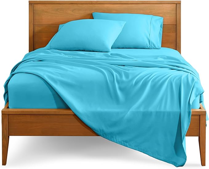 Bare Home Split Head Flex King Sheet Set - 1800 Ultra-Soft Microfiber Bed Sheets - Double Brushed - Deep Pockets - Easy Fit - 4 Piece Set - Bedding Sheets & Pillowcases (Aqua)