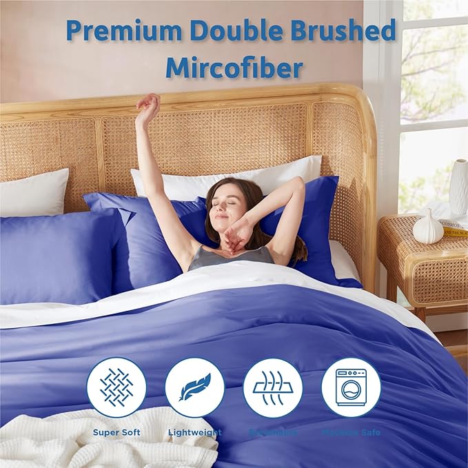 Nestl Royal Blue Duvet Cover Queen Size - Soft Double Brushed Queen Duvet Cover Set, 3 Piece, with Button Closure, 1 Duvet Cover 90x90 inches and 2 Pillow Shams