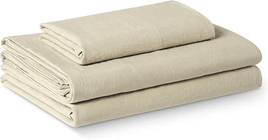 Amazon Basics Twin XL Bed Sheet, 3-Piece Bedding Set, Double Brushed Microfiber, Ultra Soft, Easy Care, Beige