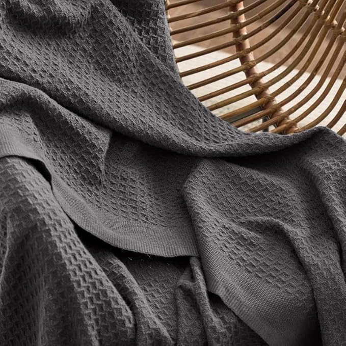 Bedsure Gentlesoft 100% Cotton Blanket King Size for Bed - Cooling Breathable and Soft for Spring Summer, Thick Cozy Waffle Weave Blanket Gifts for Women, Dark Grey, 104x90 inches