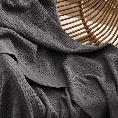 Bedsure Gentlesoft 100% Cotton Blanket Twin XL Size for College Dorm - Cooling Breathable and Soft for Spring Summer, Waffle Weave Twin Blanket for Bed, Dorm Room Essentials, Dark Grey, 66x90 inches