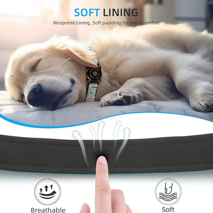 Upgrade Dog Collar with AirTag Holder, IP68 Waterproof, Blue Meadow, M | Built-in Water Resistant AirTag holder, 1000D Nylon, Reflective Stitching for Night Visibility, Soft padding for Comfort