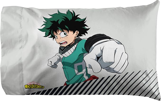 Jay Franco Kids Sheet Set with Fitted, Flat Sheets & Pillow Cover - Ultra-Soft Bedding with Pillowcase for Room Decor, White - My Hero Academia, 3 Piece Twin