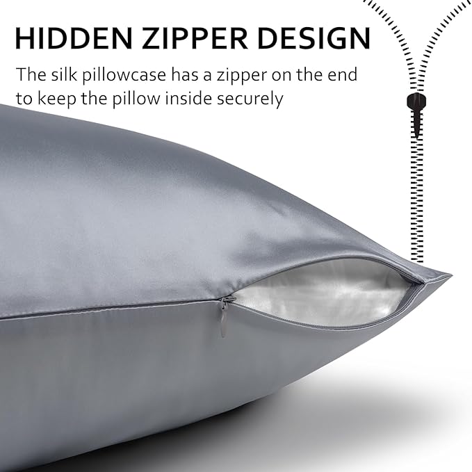 Ravmix Silk Pillow Cases with Zipper, 21momme Mulberry Silk Pillowcase for Hair Skin Health, Soft Smooth Breathable Cool Pillow Cover for Beauty Sleep with Gift Box 1PC(Standard 20"x26", Lilac Grey)