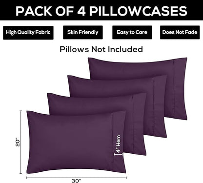 Utopia Bedding Queen Pillow Cases - 4 Pack - Envelope Closure - Soft Brushed Microfiber Fabric - Shrinkage and Fade Resistant Pillow Covers Queen Size 20 X 30 Inches (Queen, Purple)