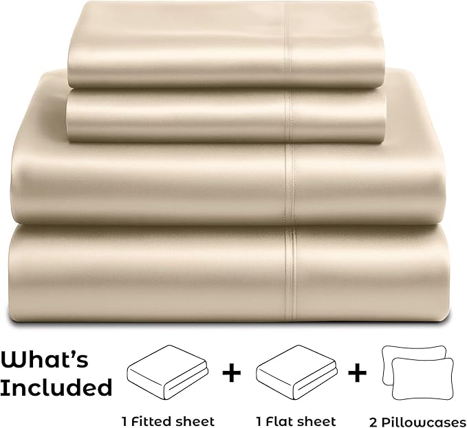 Satin Sheets Full [4-Piece, Champagne Gold] Hotel Luxury Silky Bed Sheets - Extra Soft 1800 Microfiber Sheet Set, Wrinkle, Fade, Stain Resistant - Deep Pocket Fitted Sheet, Flat Sheet, Pillow Cases