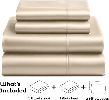 Satin Sheets Full [4-Piece, Champagne Gold] Hotel Luxury Silky Bed Sheets - Extra Soft 1800 Microfiber Sheet Set, Wrinkle, Fade, Stain Resistant - Deep Pocket Fitted Sheet, Flat Sheet, Pillow Cases