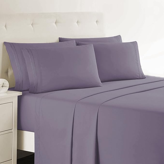 Clara Clark Hotel Luxury 5 Piece Bed Sheets for Twin Size Bed - Soft Bedding Sheets & Pillowcases, Fits Mattress up to 16 inch deep. Twin, Grayish Purple