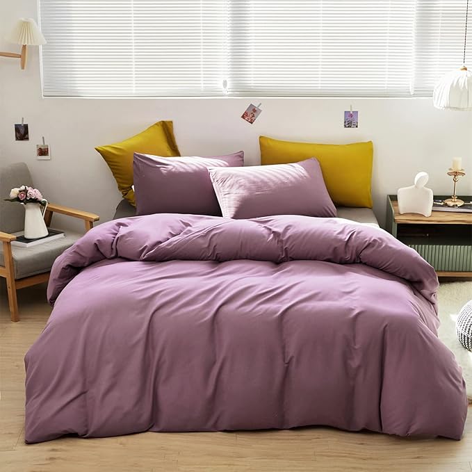 Cottonight Purple Comforter Set Twin Dusty Purple Bedding Comforter Set Girls Teens Solid Modern Pale Mauve Purple Blanket Quilts Breathable 3 Piece Purple Comforter Set for Twin Bed