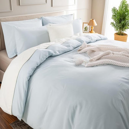 NEXHOME PRO Duvet Cover Set 100% Washed Cotton Kids Twin XL 66"x92", Organic Natural Linen Like Textured 2 Pieces Bedding Set Baby Blue with Zipper Closure & Corner Ties, Breathable(No Comforter)