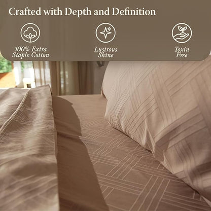 Threadmill King Size Sheets for King Mattress | 800 Thread Count Jacquard Celine Light Beige | Better Than Egyptian Cotton | 4 Pc Bed Sheets | Damask Sheet Fits 16'' Deep Pocket | 100% Cotton Sheets
